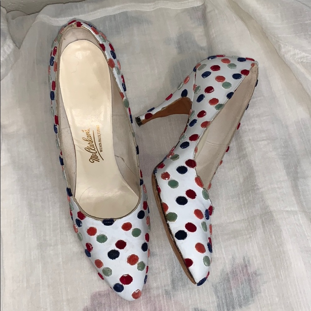 Vintage pump! Multi-colored felt polka dot